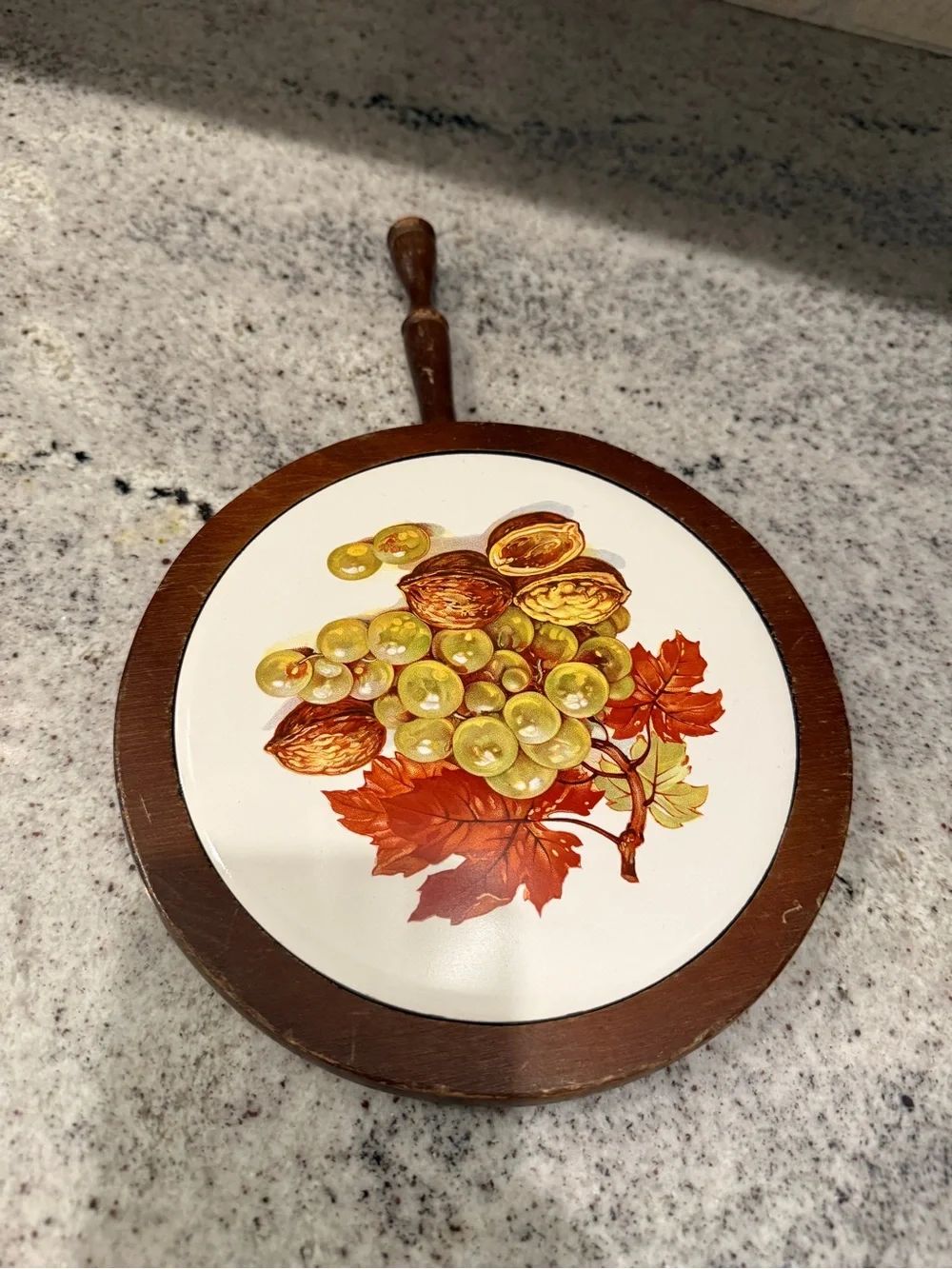 Vintage Wood Tile Trivet Fruit + Nuts Wall Hanging